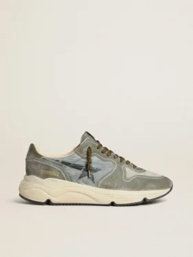 Running Sole para hombre en nylon azul claro con estrella negra y lengüeta del talón de cuero verde