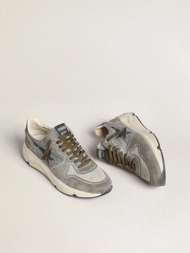 Running Sole para hombre en nylon azul claro con estrella negra y lengüeta del talón de cuero verde