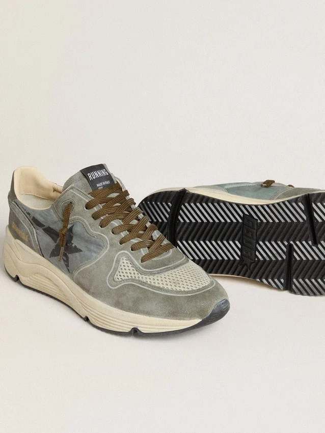 Running Sole para hombre en nylon azul claro con estrella negra y lengüeta del talón de cuero verde
