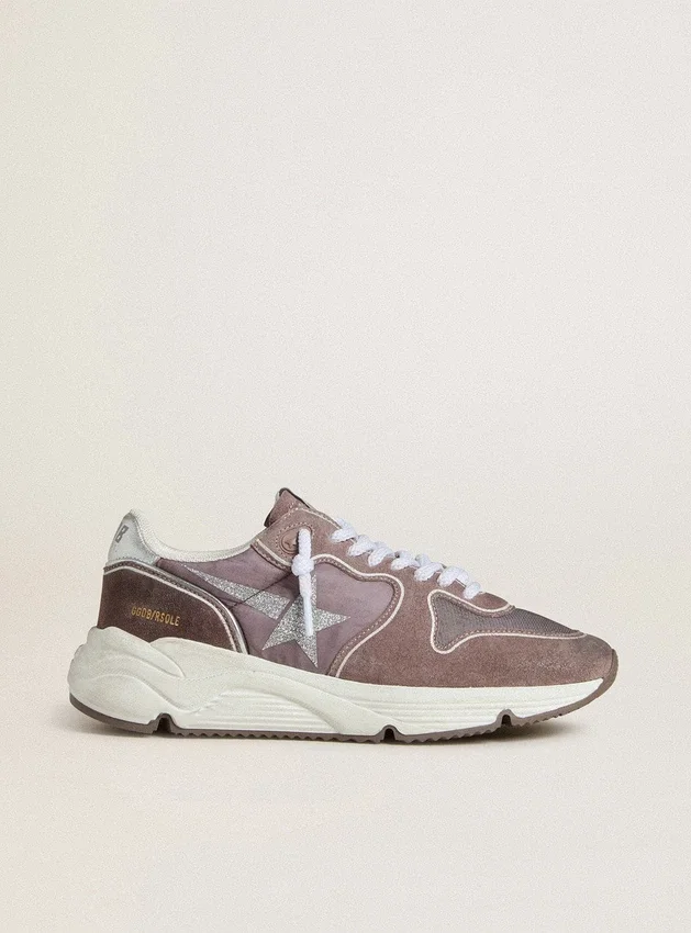 Running Sole para mujer en nylon y gamuza color lavanda con estrella estampada y lengüeta de talón de cuero plateado