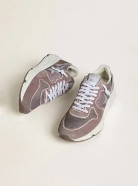 Running Sole para mujer en nylon y gamuza color lavanda con estrella estampada y lengüeta de talón de cuero plateado