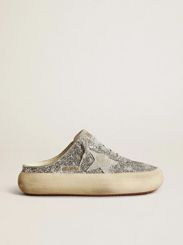 Sabot Space-Star para mujer en glitter con estrella y lengüeta en gris hielo