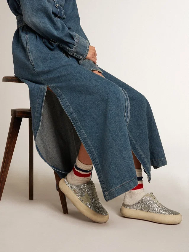 Sabot Space-Star para mujer en glitter con estrella y lengüeta en gris hielo