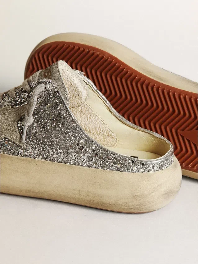 Sabot Space-Star para mujer en glitter con estrella y lengüeta en gris hielo