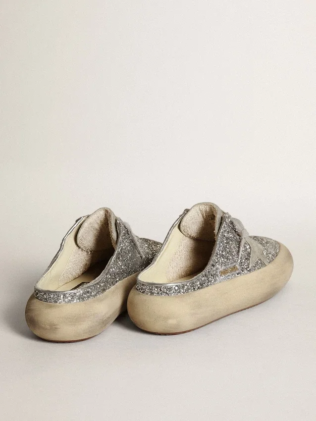 Sabot Space-Star para mujer en glitter con estrella y lengüeta en gris hielo