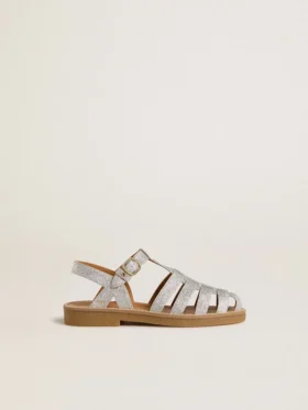 Sandalias Maxime Junior en microbrillo plateado