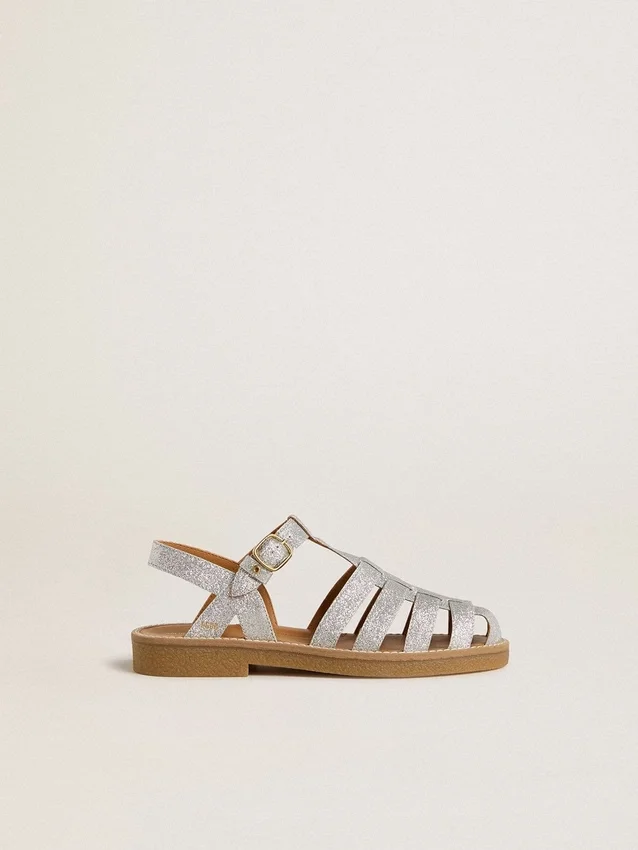 Sandalias Maxime Junior en microbrillo plateado