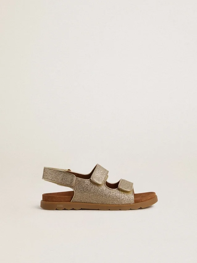 Sandalias Noa Junior en microbrillo y cuero platino
