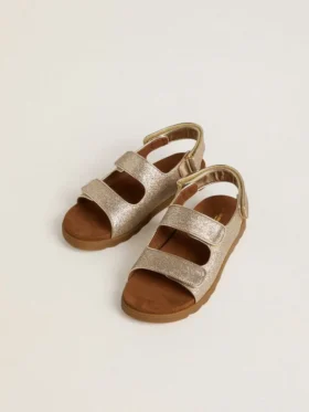 Sandalias Noa Junior en microbrillo y cuero platino
