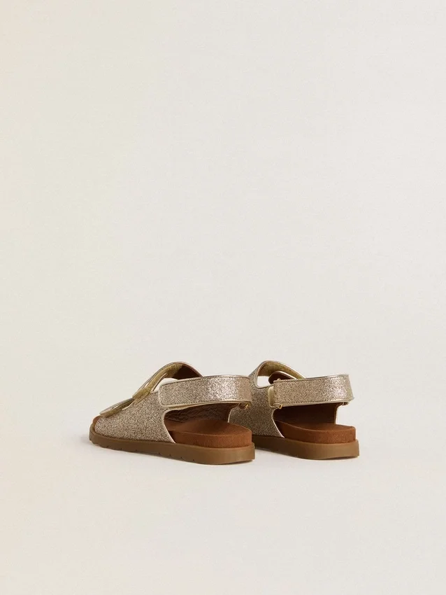 Sandalias Noa Junior en microbrillo y cuero platino