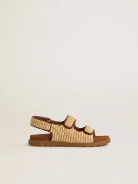 Sandalias Noa Junior en rafia beige y cuero marrón