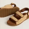 Sandalias Noa Junior en rafia beige y cuero marrón