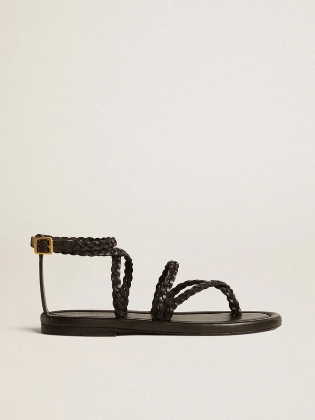 Sandalias planas Penelope para mujer en cuero negro