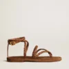 Sandalias planas Penelope para mujer en piel color tabaco con suela de gamuza