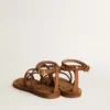 Sandalias planas Penelope para mujer en piel color tabaco con suela de gamuza