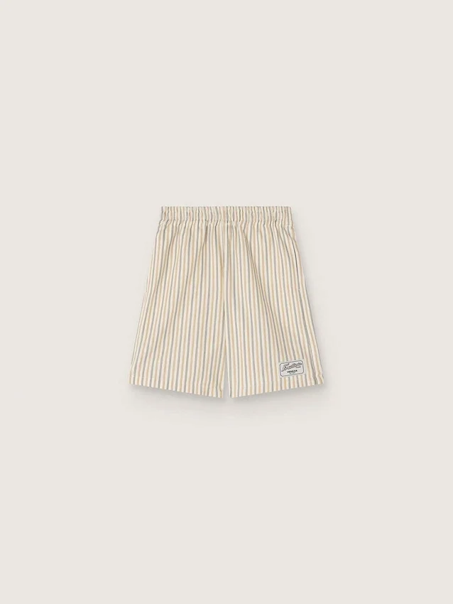 Shorts a rayas para niños en color crudo, beige y gris