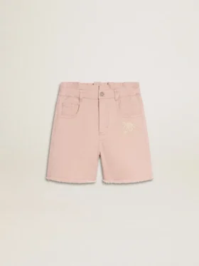 Shorts de algodón rosa para niñas con bordado