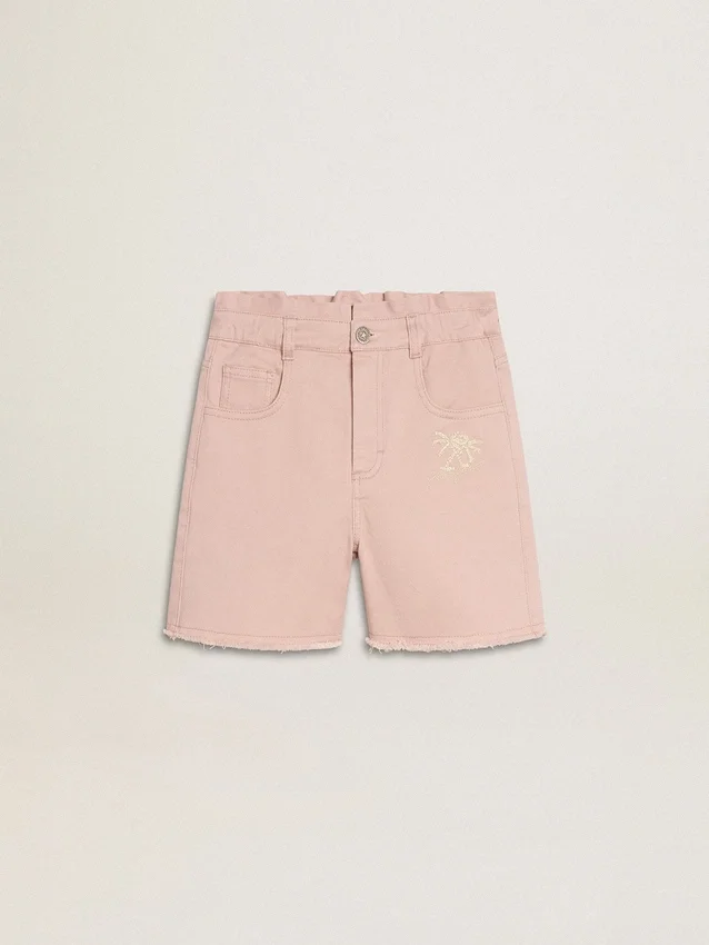 Shorts de algodón rosa para niñas con bordado