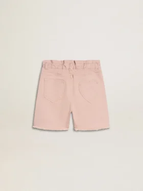 Shorts de algodón rosa para niñas con bordado