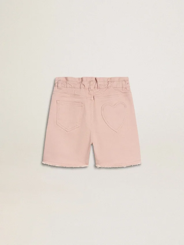 Shorts de algodón rosa para niñas con bordado