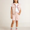 Shorts de algodón rosa para niñas con bordado