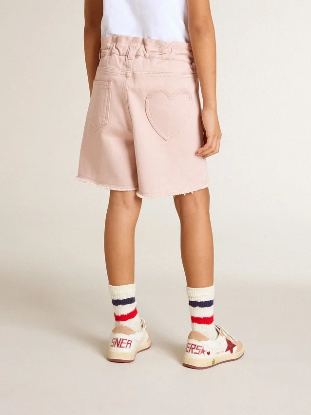 Shorts de algodón rosa para niñas con bordado
