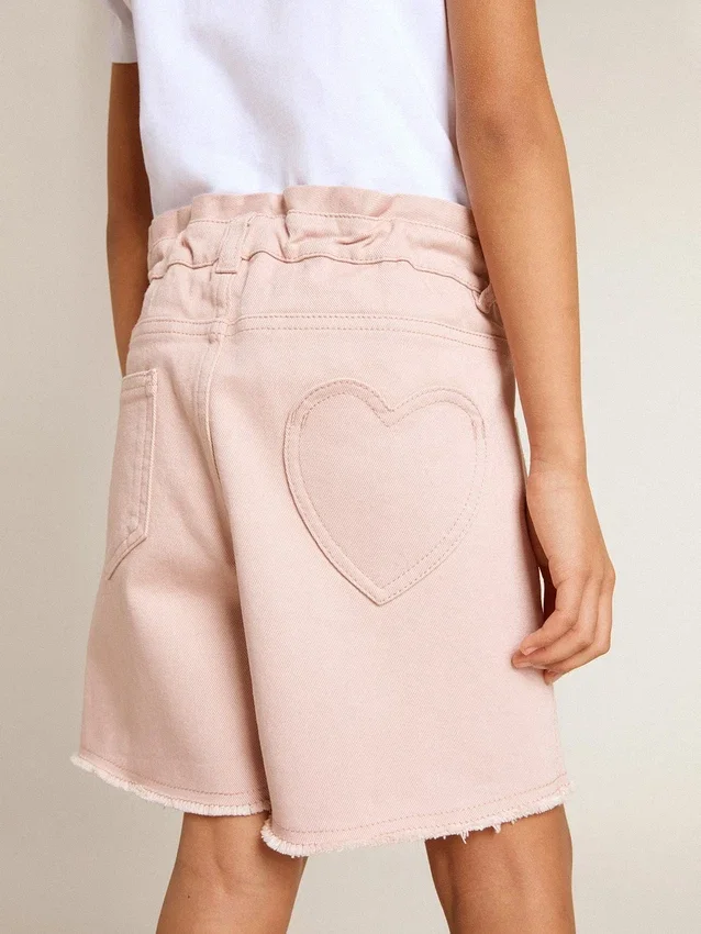 Shorts de algodón rosa para niñas con bordado