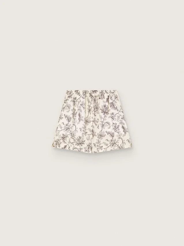Shorts de mujer en popelín de algodón blanco y negro con estampado floral