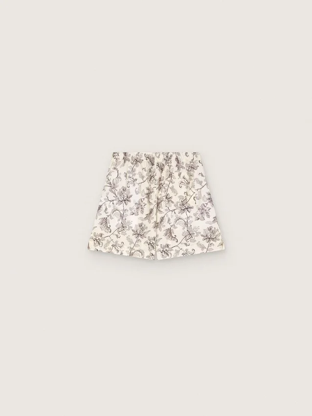 Shorts de mujer en popelín de algodón blanco y negro con estampado floral