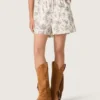 Shorts de mujer en popelín de algodón blanco y negro con estampado floral