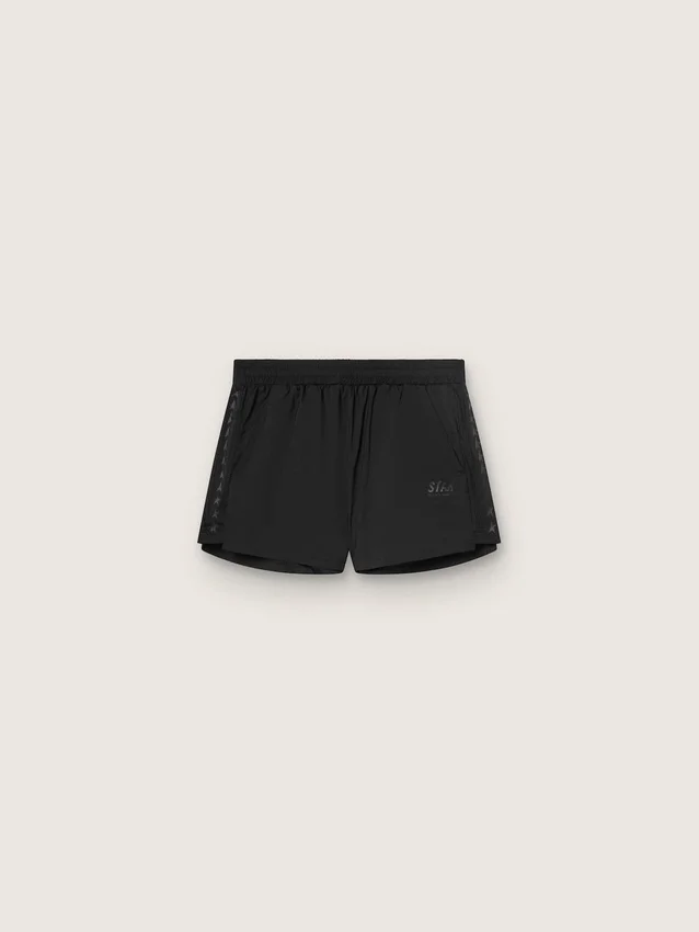 Shorts deportivos negros de doble capa para mujer