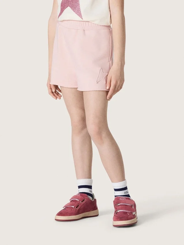 Shorts para niñas «Star» de algodón rosa con parche y logotipo