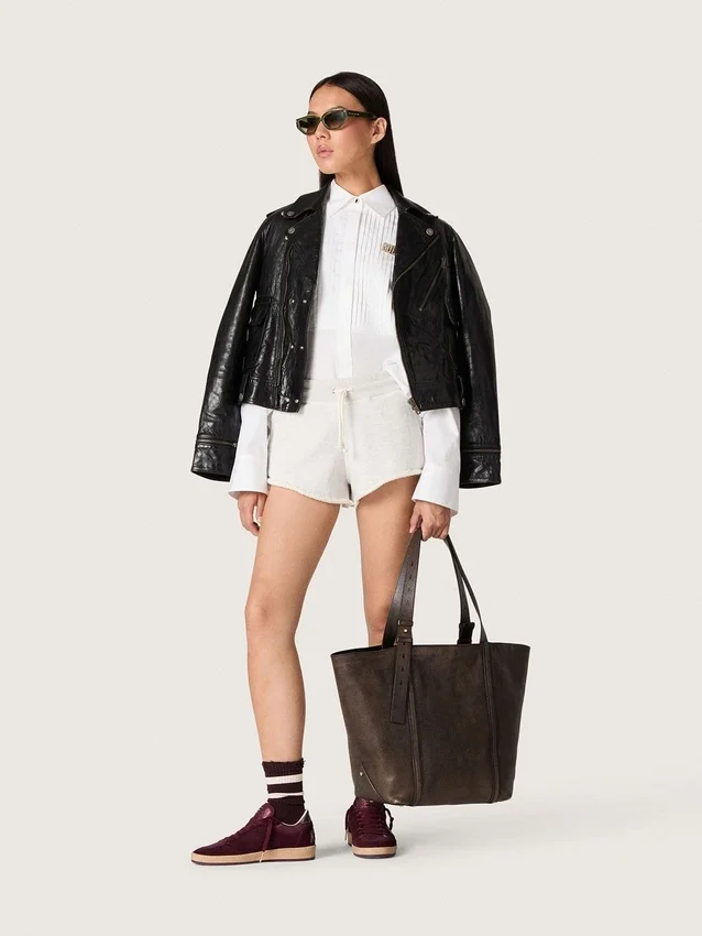 Shorts Star para mujer en felpa gris jaspeada