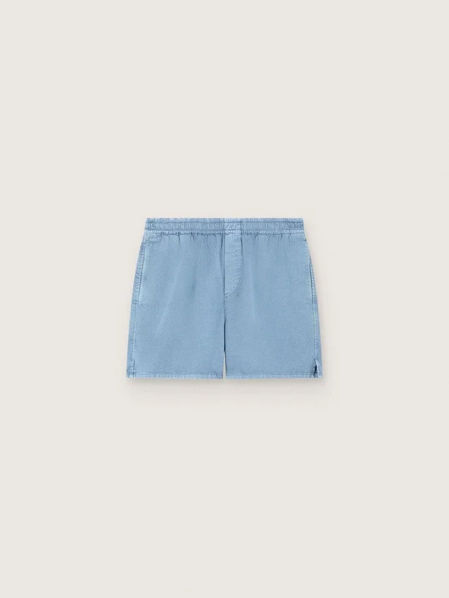 Shorts unisex de sarga de algodón azul claro