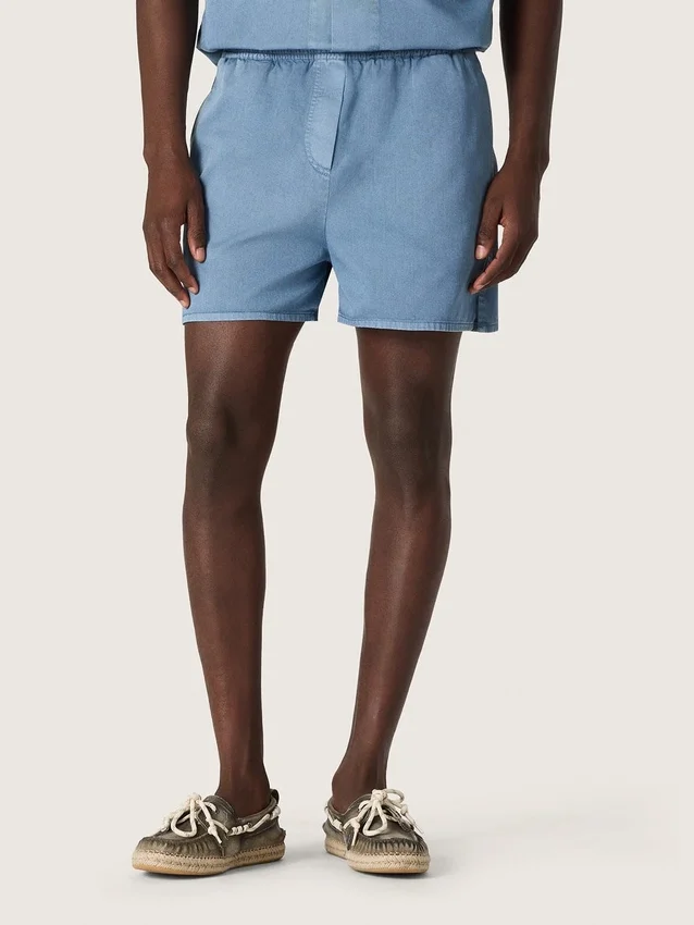 Shorts unisex de sarga de algodón azul claro