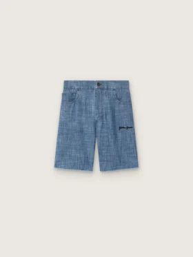 Shorts unisex Journey de cambray de algodón azul claro con logotipo bordado