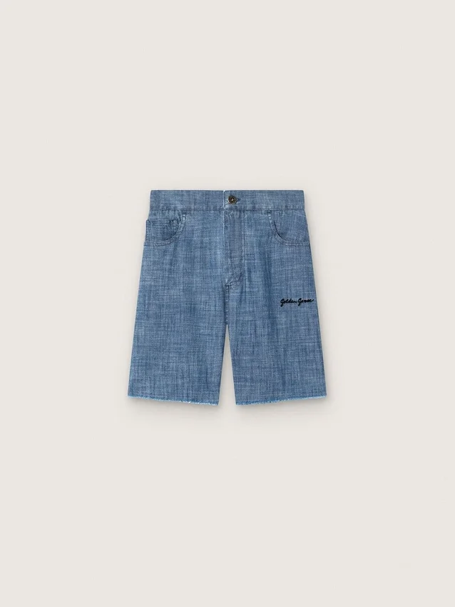 Shorts unisex Journey de cambray de algodón azul claro con logotipo bordado