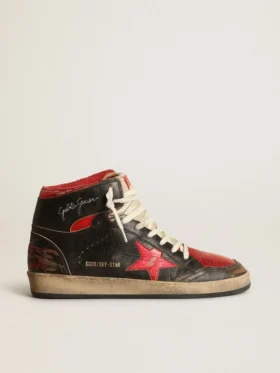 Sky-Star para hombre en cuero negro brillante con estrella roja