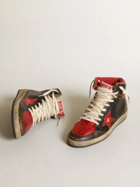 Sky-Star para hombre en cuero negro brillante con estrella roja