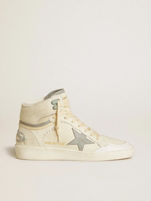 Sky-Star para mujer en cuero con estrella de cuero azul claro y lengüeta blanca en el talón
