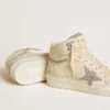 Sky-Star para mujer en cuero con estrella de cuero azul claro y lengüeta blanca en el talón