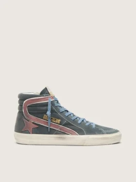 Slide para hombre de gamuza gris con estrella y detalle de nubuck marrón