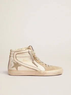 Slide para mujer con estrella de gamuza gris hielo y detalle blanco