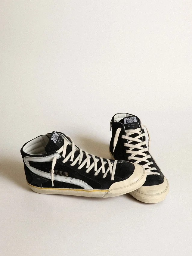 Slide Penstar para hombre en gamuza negra con estrella negra y detalle blanco