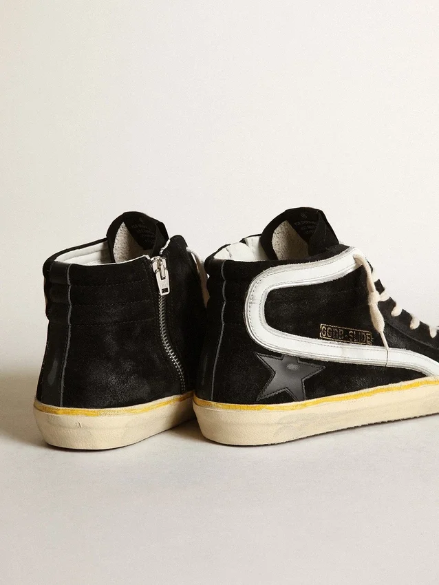 Slide Penstar para hombre en gamuza negra con estrella negra y detalle blanco
