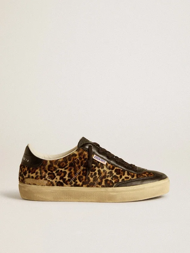 Soul Star en piel de potro con estampado de leopardo, con lengüeta del talón e inserciones de cuero napa negro
