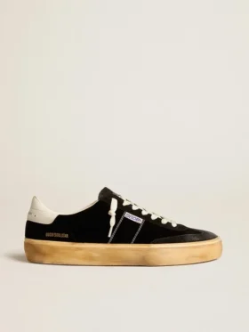 Soul Star en terciopelo negro con lengüeta de talón de cuero blanco