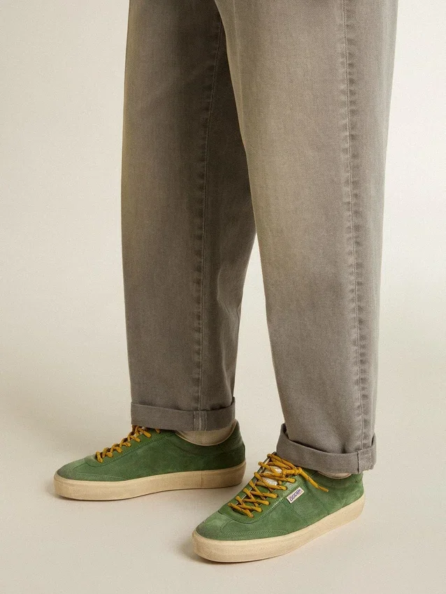 Soul Star para hombre en gamuza verde con lengüeta del talón de cuero verde