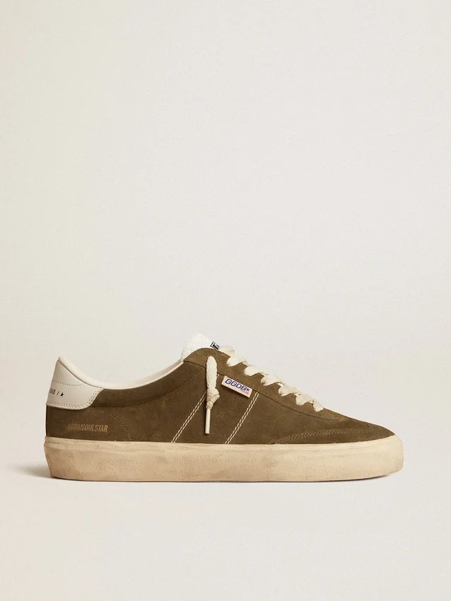 Soul Star para hombre en gamuza verde con lengüeta y talonera de cuero blanco