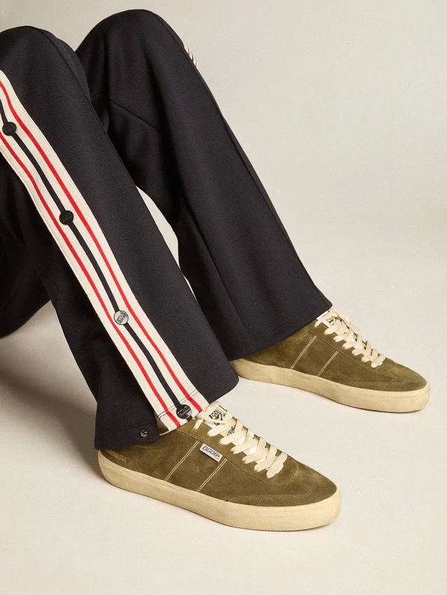 Soul Star para hombre en gamuza verde con lengüeta y talonera de cuero blanco
